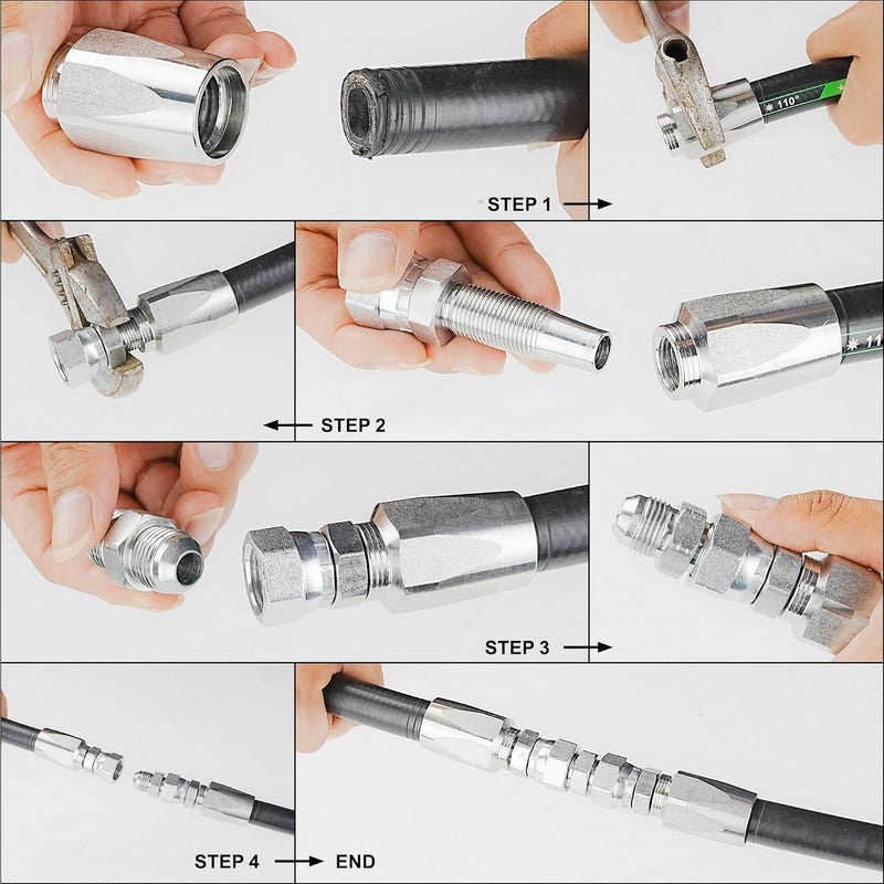 ANCIMOON 2PCS 1/2'' Reusable Hydraulic Fittings, Size #08 Single Wire Hydraulic Hose Repair Kit - Image 5